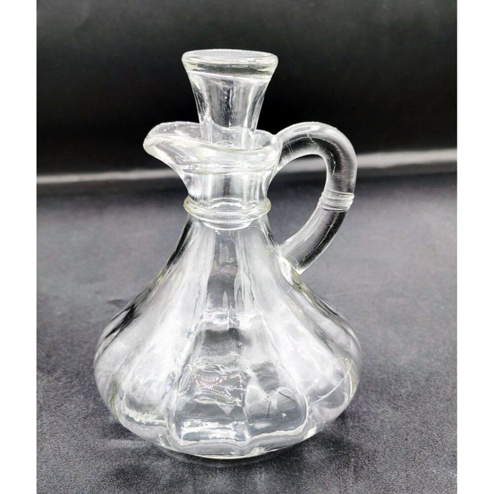 Glass Cruet Oil Vinegar Bottle Vintage Stopper Mold 25 Pressed Cottagecore